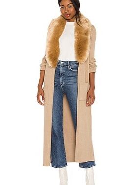 Show Me Your MuMu Camel Ribbed Maxi Cardigan with Faux Fur Trim